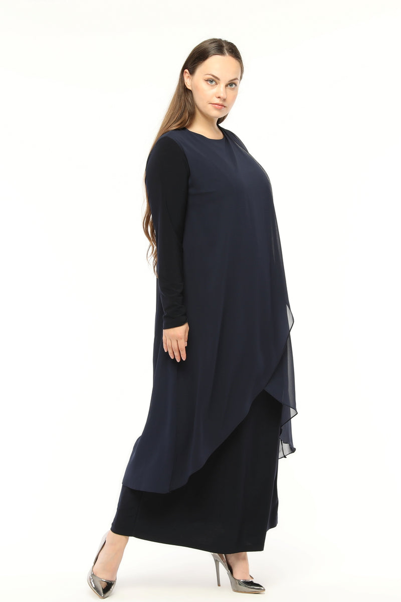 SR Sandy Chiffon&Beaded Dress Navy Blue