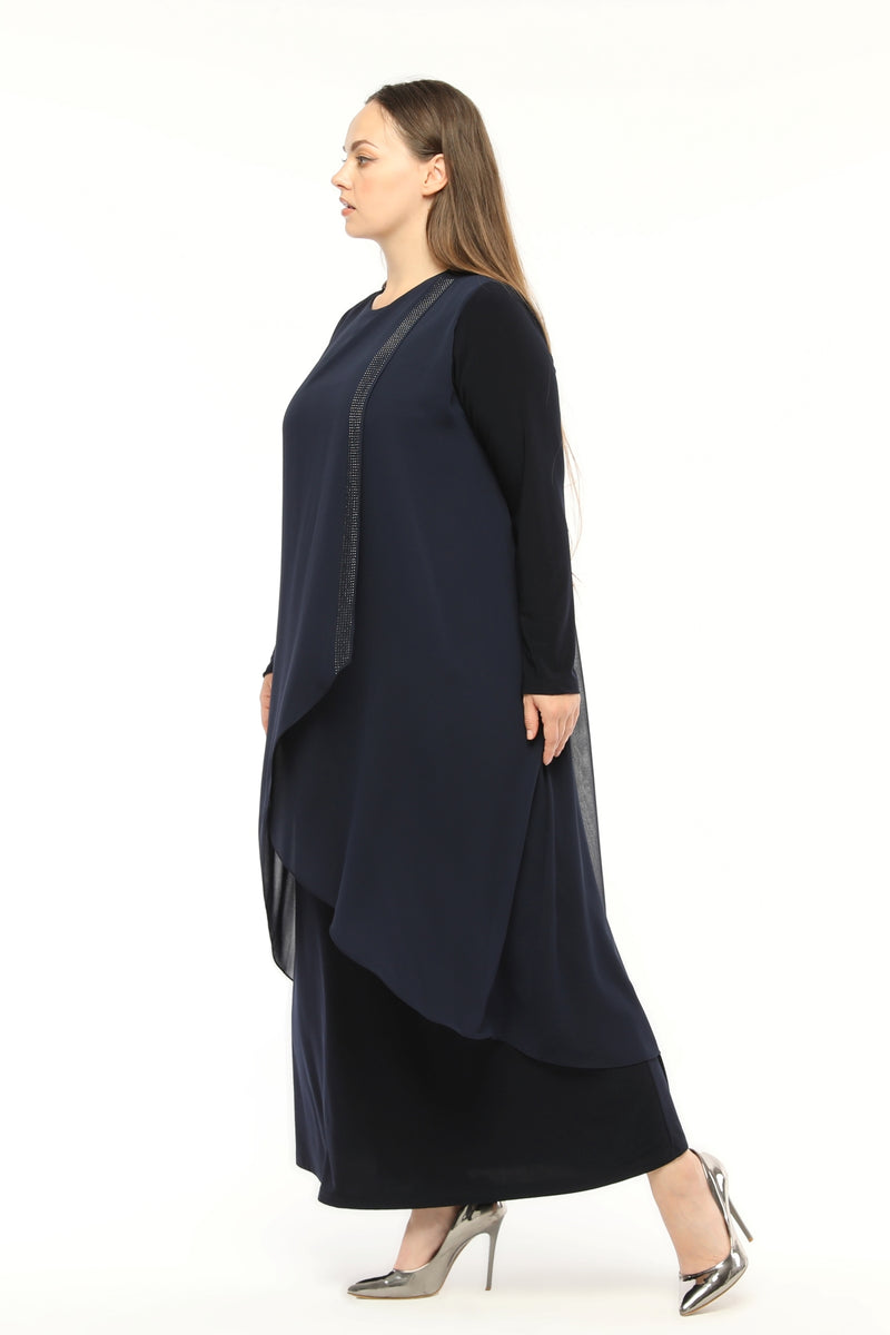 SR Sandy Chiffon&Beaded Dress Navy Blue