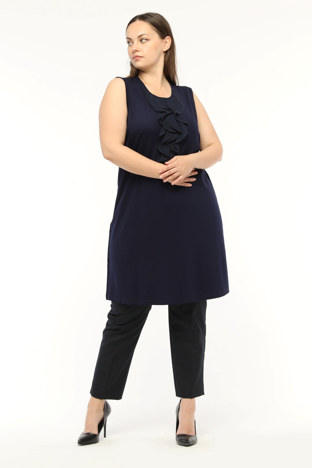 SR Chiffon&Frilled Dtld Inner Tunic Navy Blue
