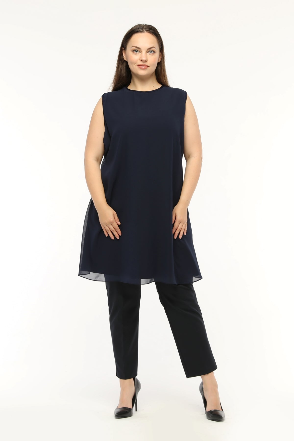 SR Chiffon Sleeveless Inner Tunic  Navy Blue