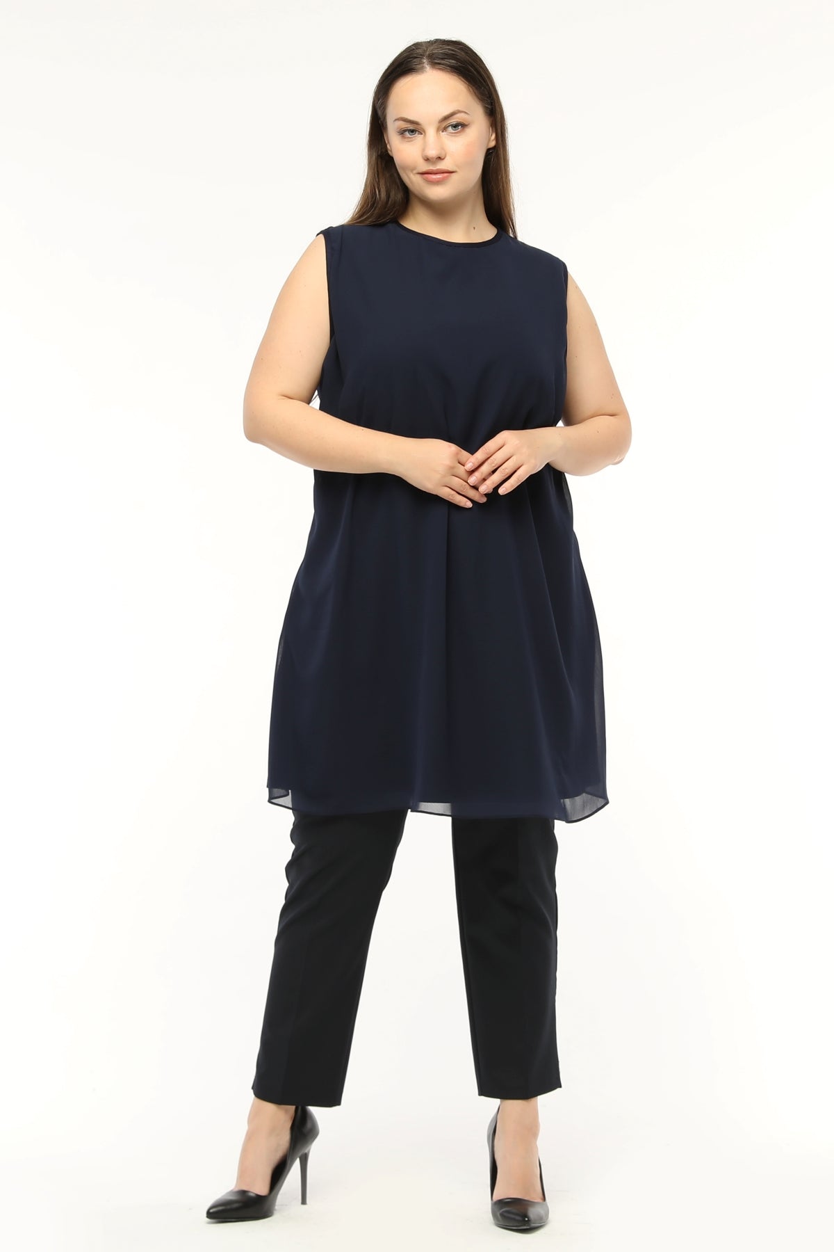 SR Chiffon Sleeveless Inner Tunic  Navy Blue