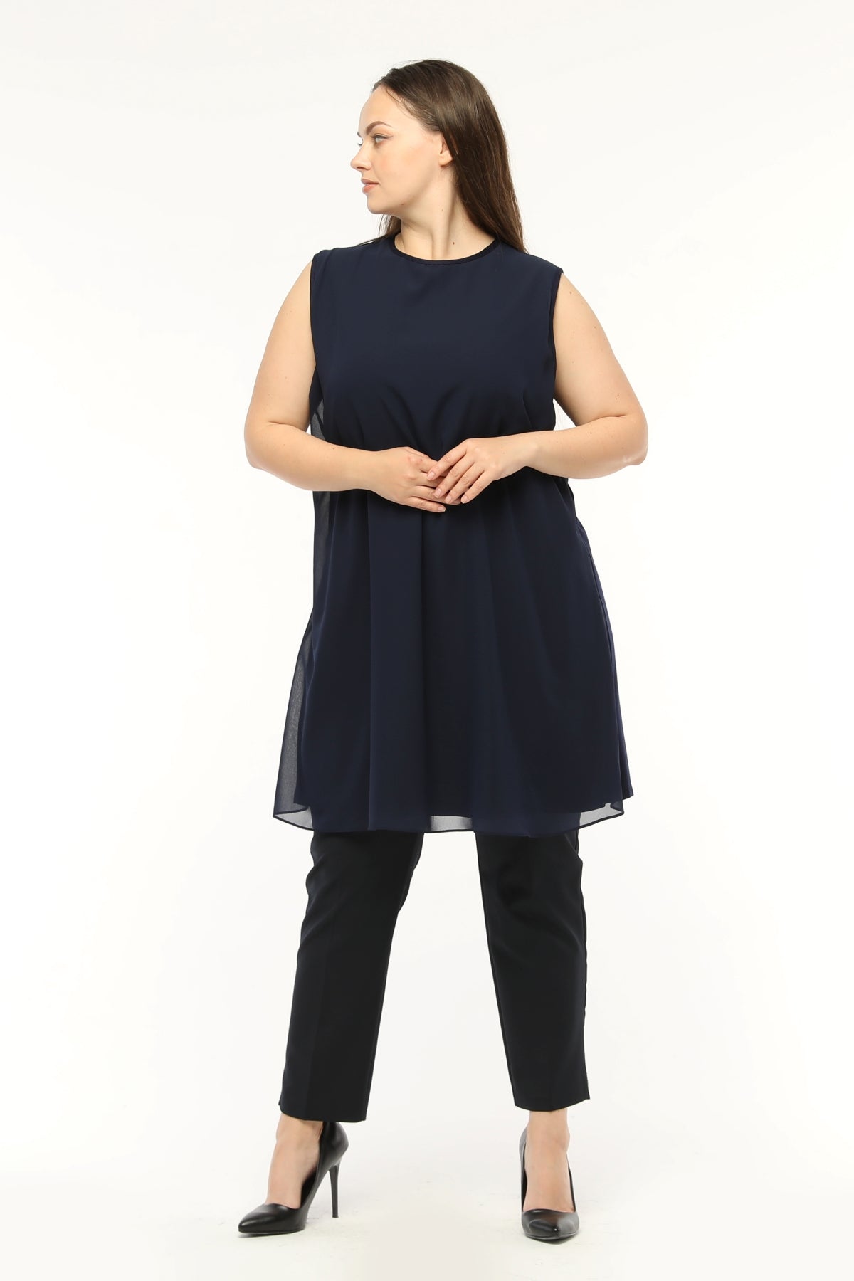 SR Chiffon Sleeveless Inner Tunic  Navy Blue