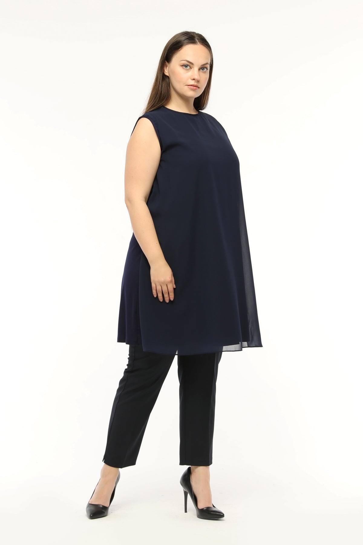 SR Chiffon Sleeveless Inner Tunic  Navy Blue