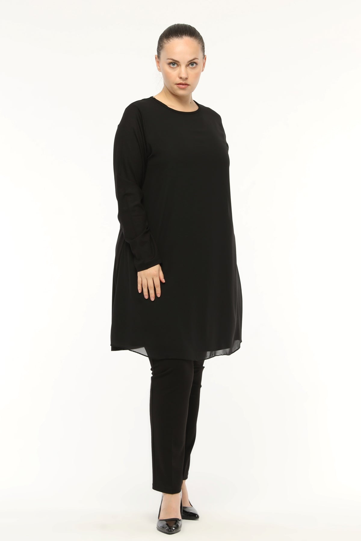 SR Chiffon Front Inner Tunic  Black