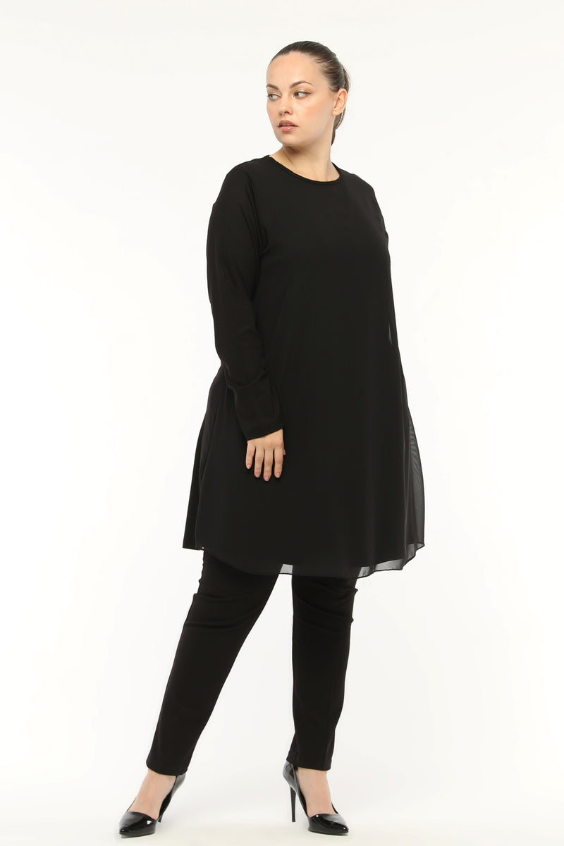 SR Chiffon Front Inner Tunic Black