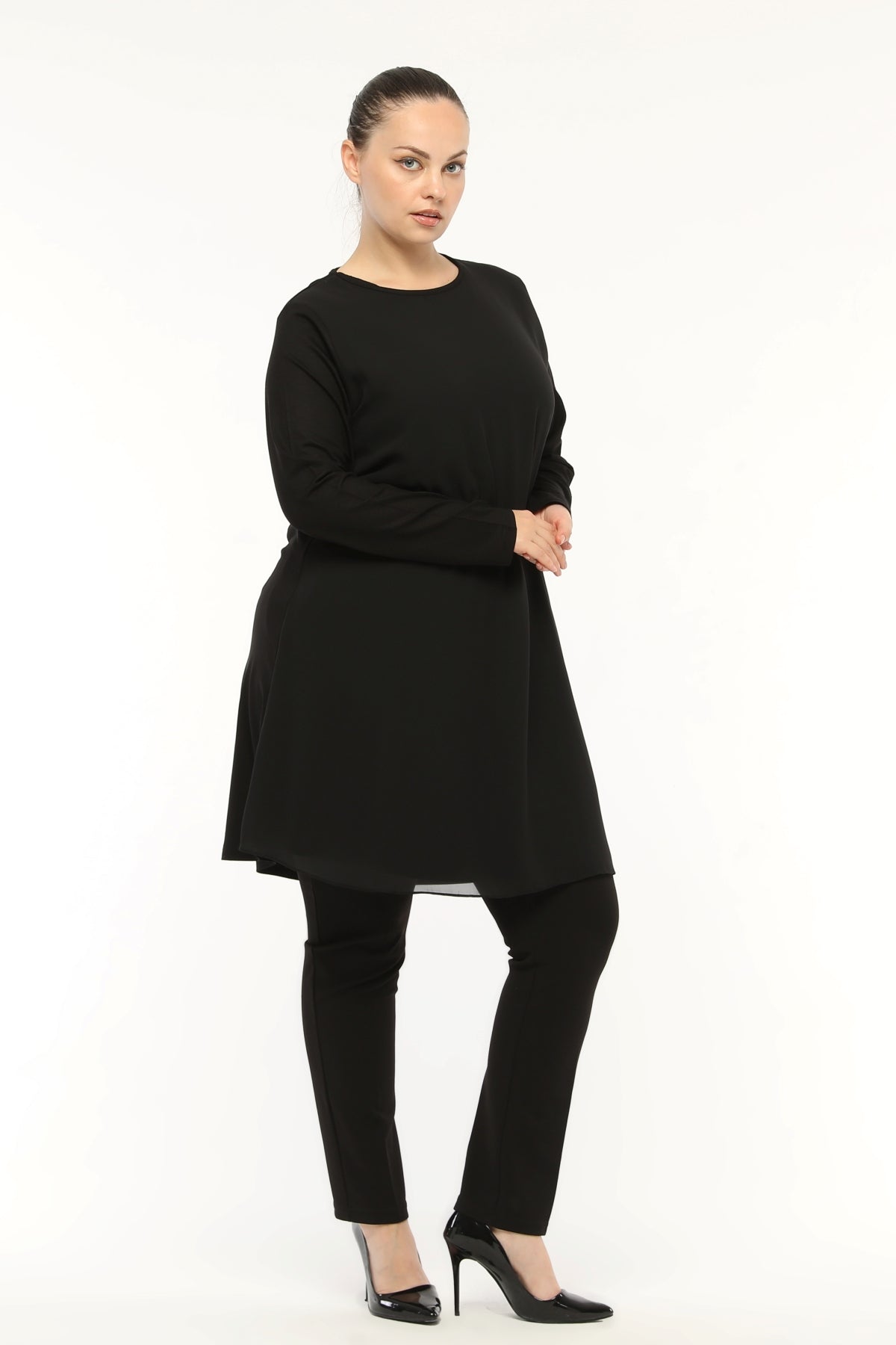 SR Chiffon Front Inner Tunic  Black