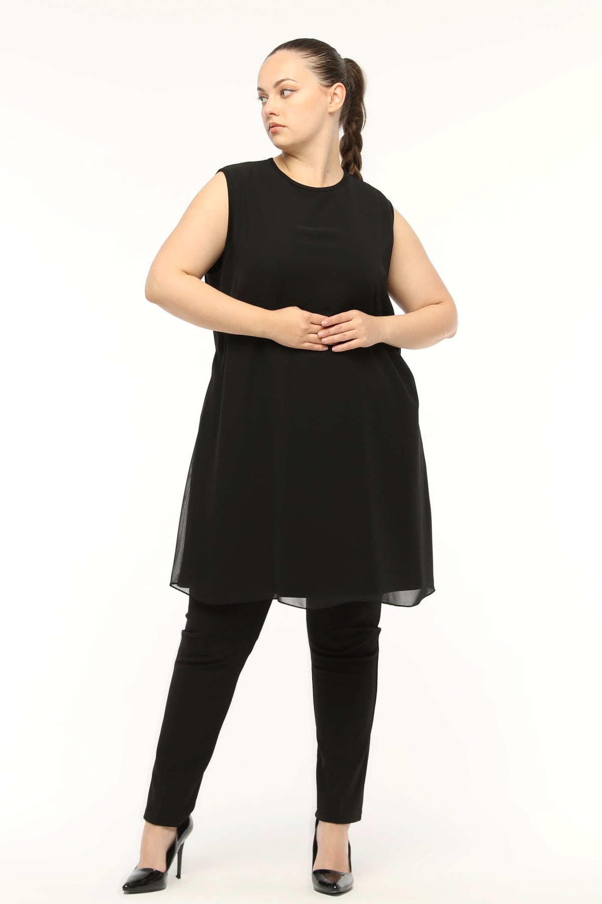 SR Chiffon Sleeveless Inner Tunic Black