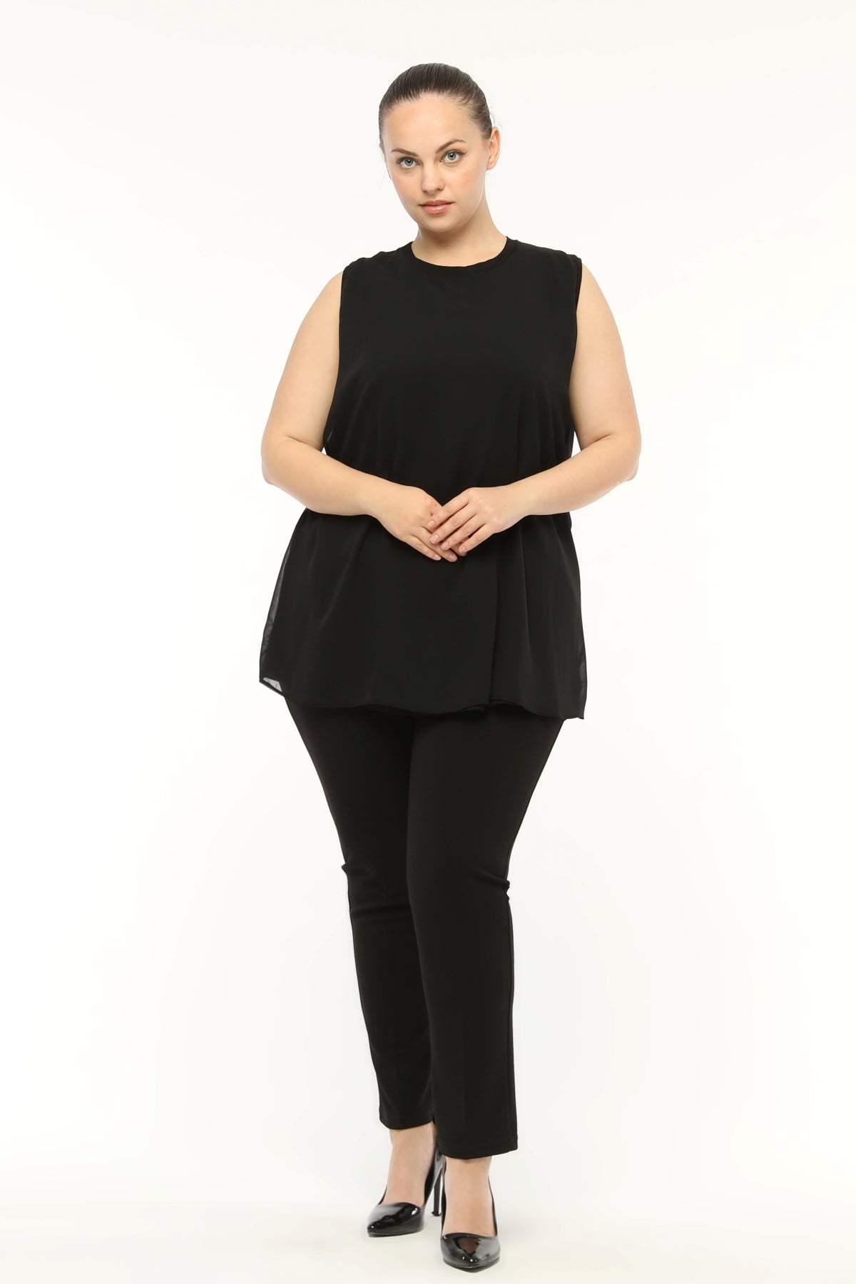 SR Chiffon Sleeveless Inner Tunic  Black