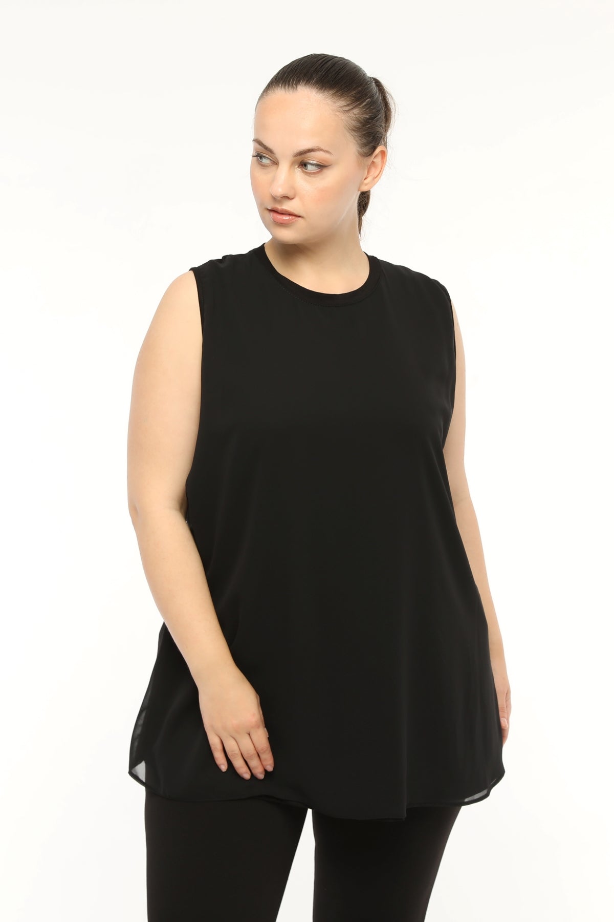 SR Chiffon Sleeveless Inner Tunic  Black