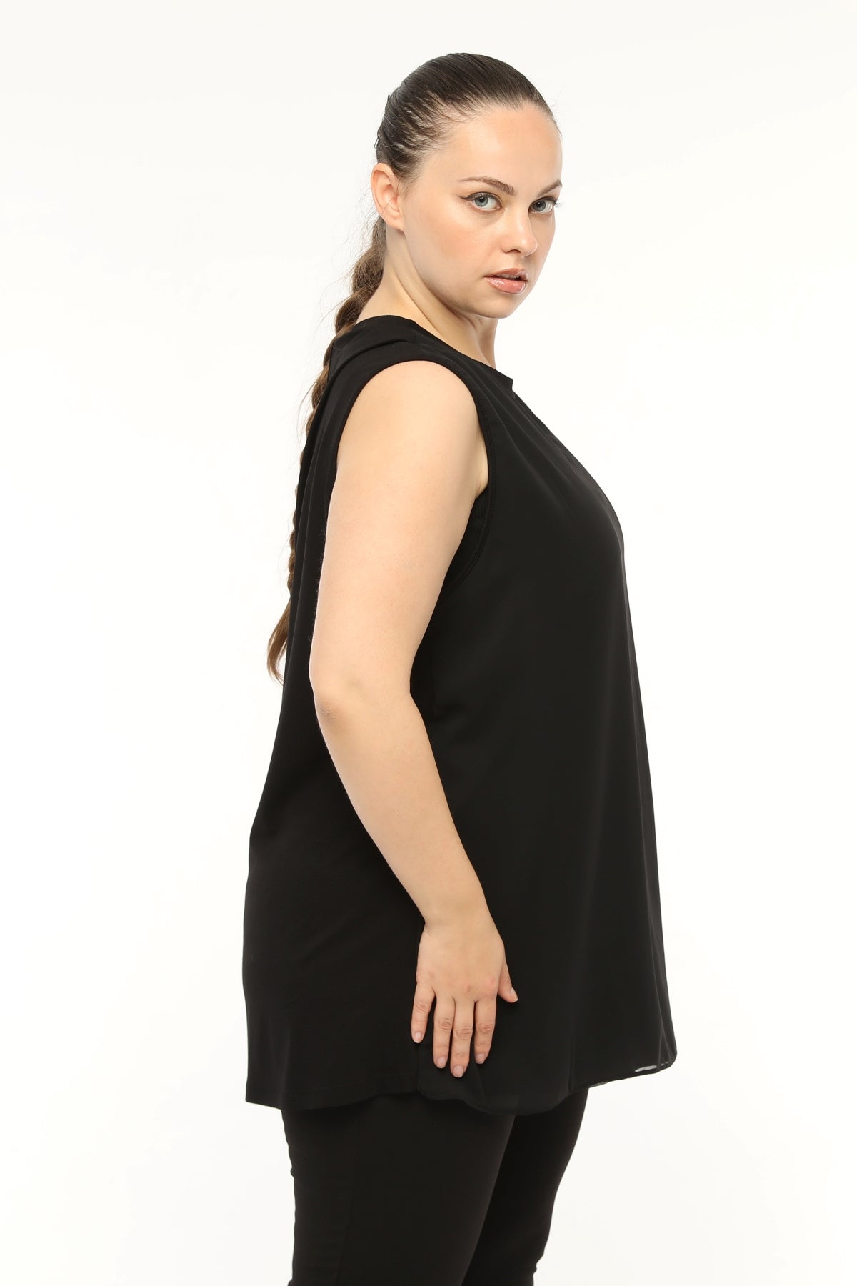 SR Chiffon Sleeveless Inner Tunic  Black