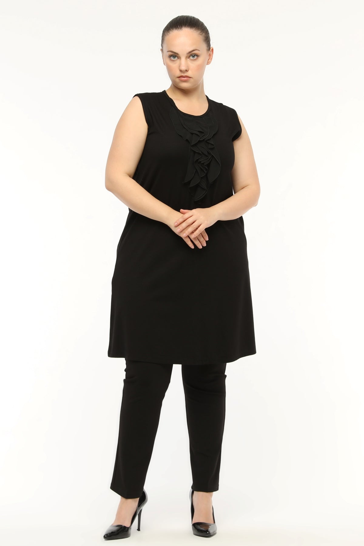 SR Chiffon&Frilled Dtld Inner Tunic  Black
