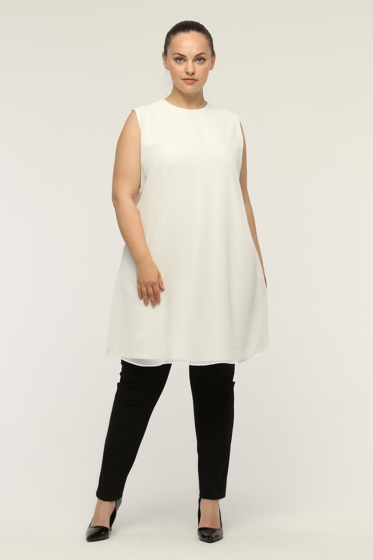SR Chiffon Sleeveless Inner Tunic Ecru