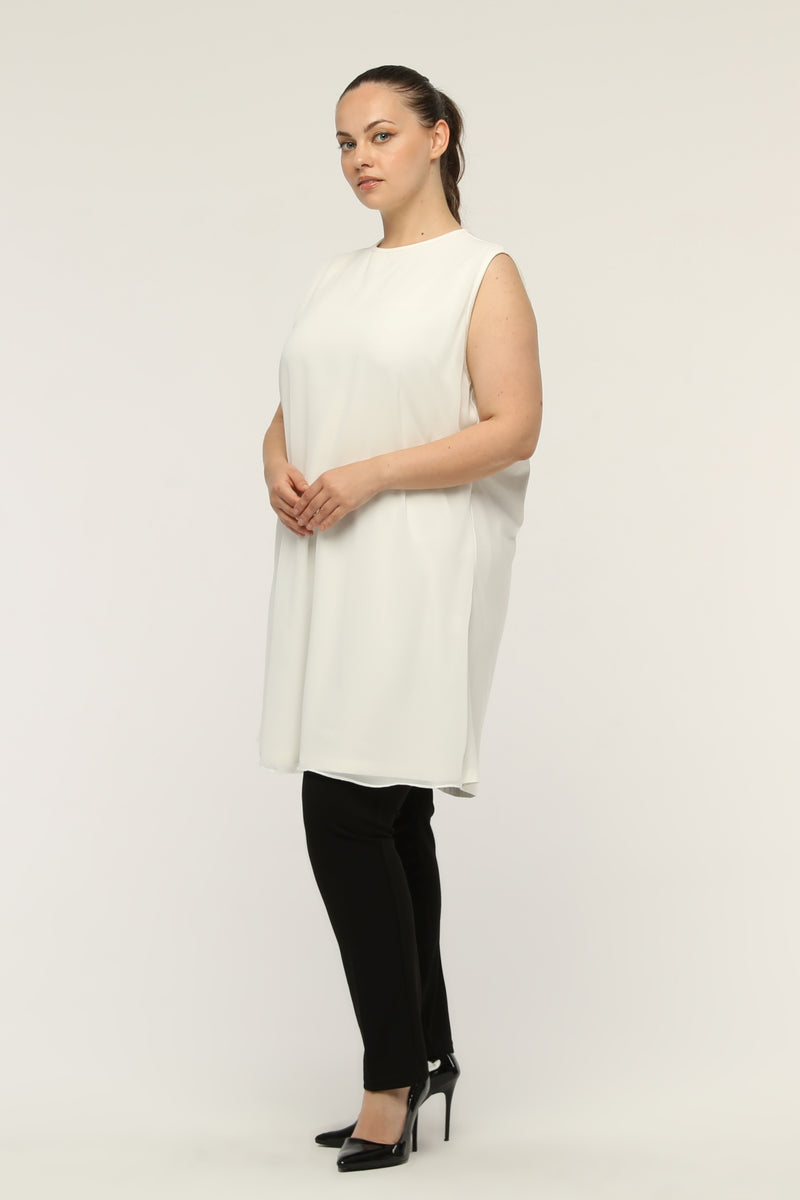 SR Chiffon Sleeveless Tunic Ecru