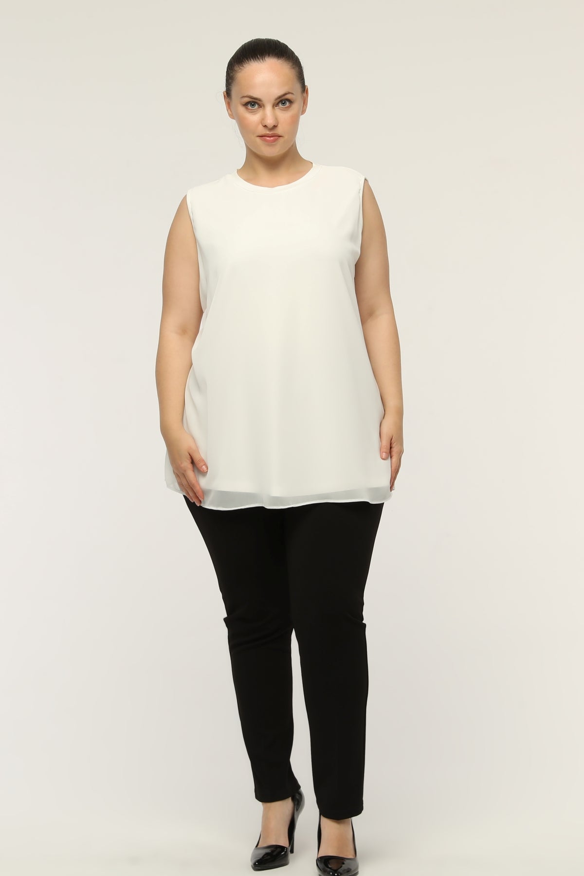 SR Chiffon Sleeveless Inner Tunic Ecru