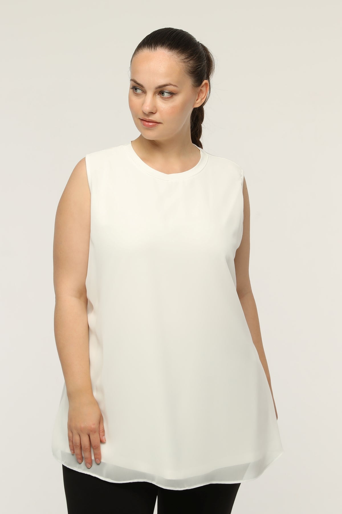 SR Chiffon Sleeveless Inner Tunic Ecru