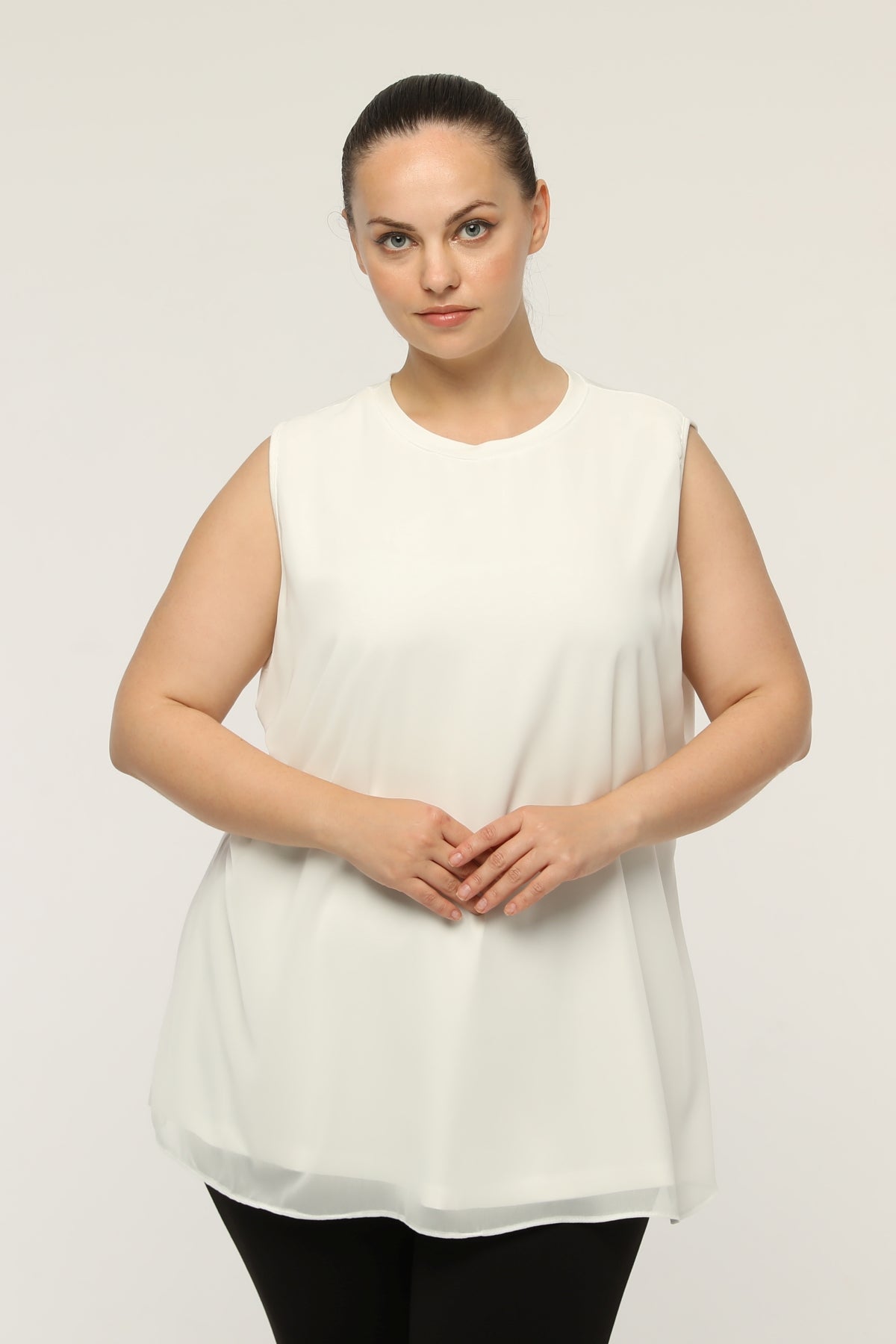 SR Chiffon Sleeveless Inner Tunic Ecru