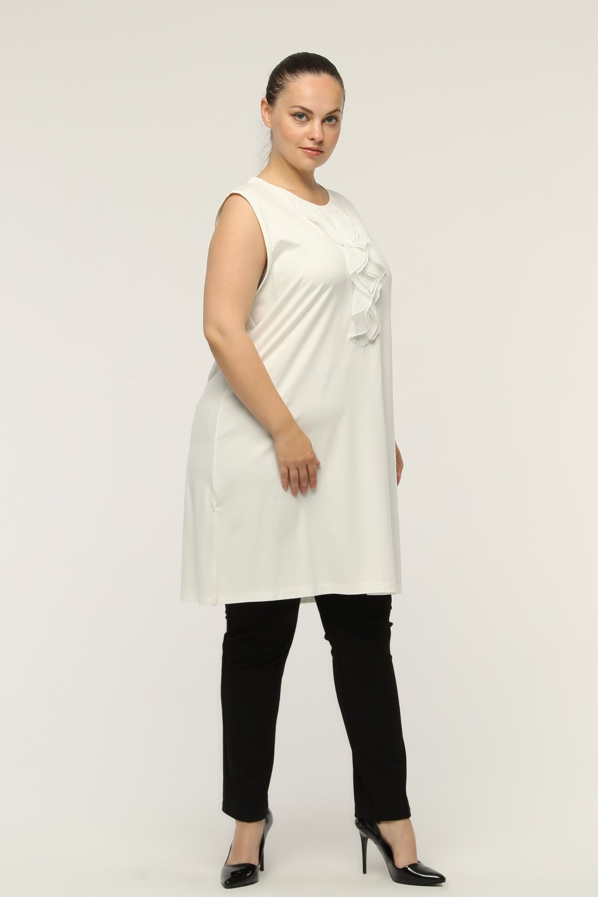 SR Chiffon&Frilled Dtld Inner Tunic  Ecru