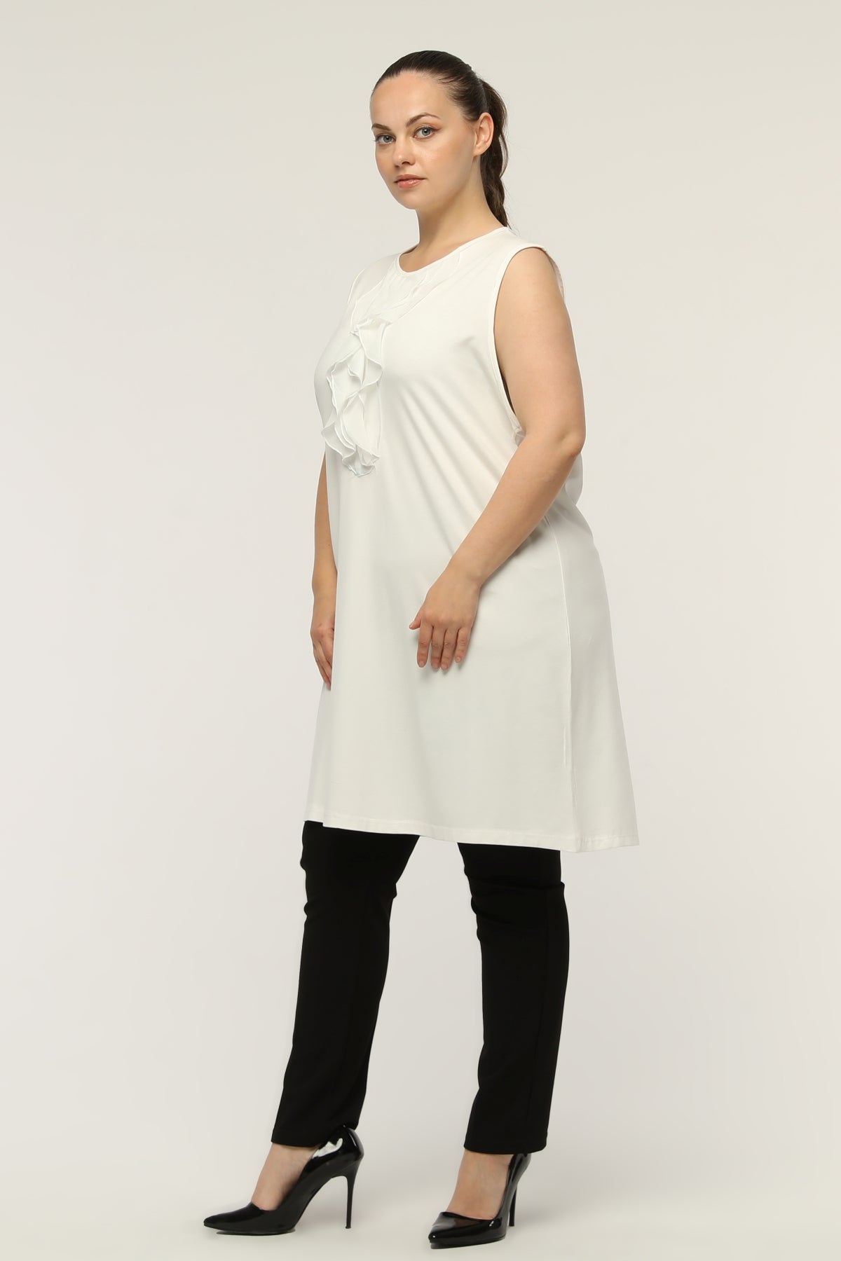 SR Chiffon&Frilled Dtld Inner Tunic  Ecru