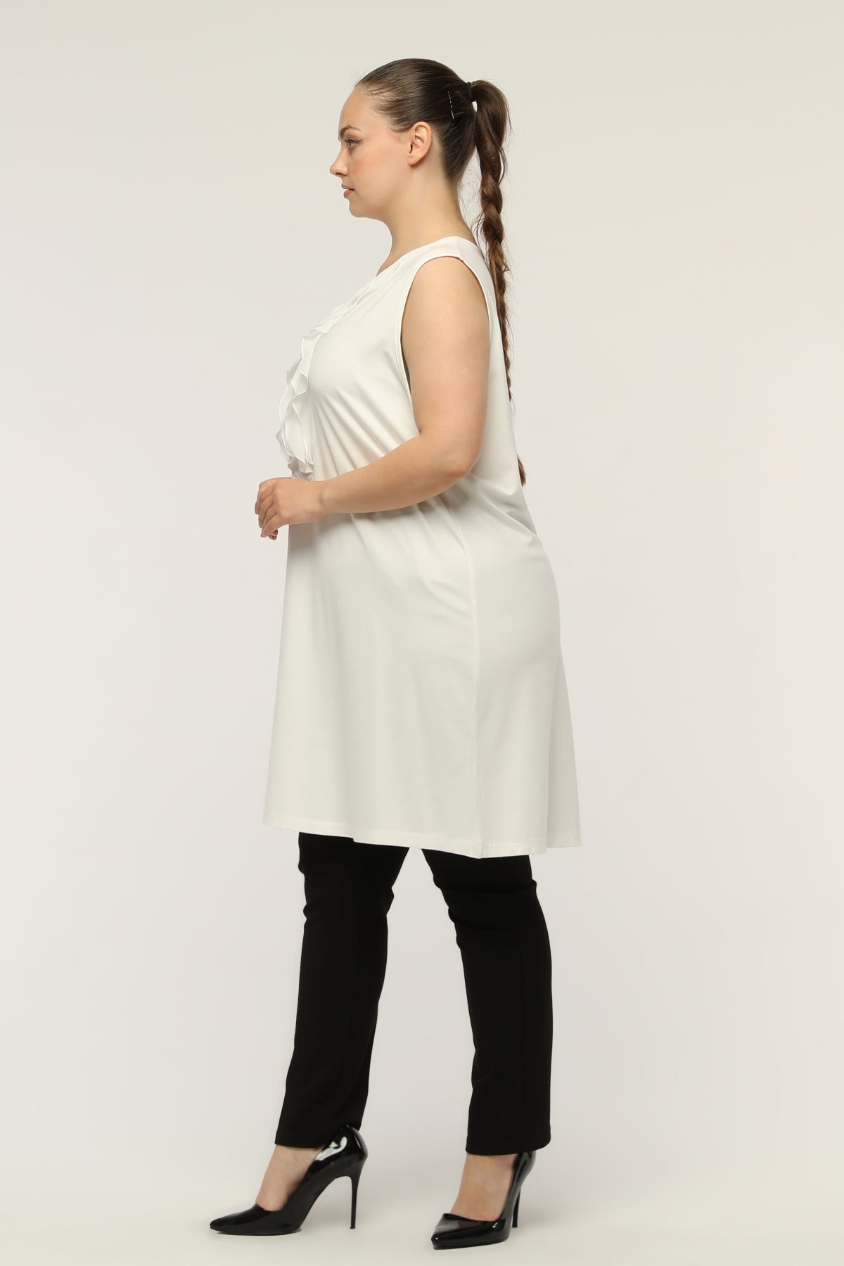 SR Chiffon&Frilled Dtld Inner Tunic  Ecru
