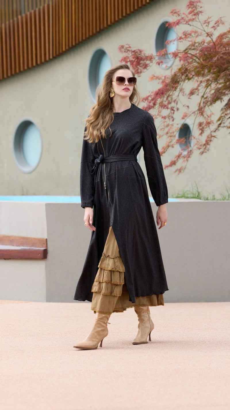 MissWhence 38812 2 Pc Dress Set Black&Camel