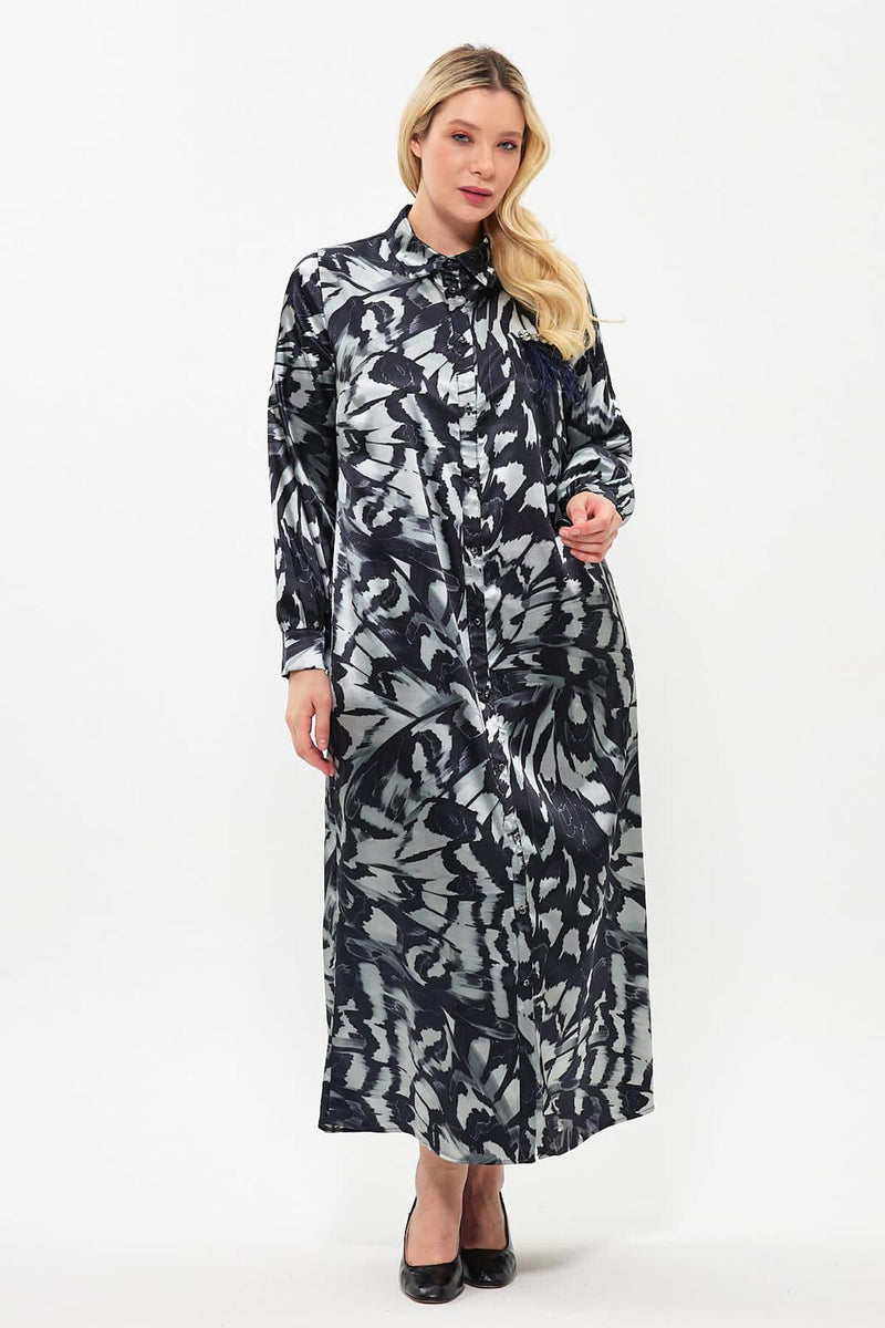 DL Sateen Printed Dress Navy Blue