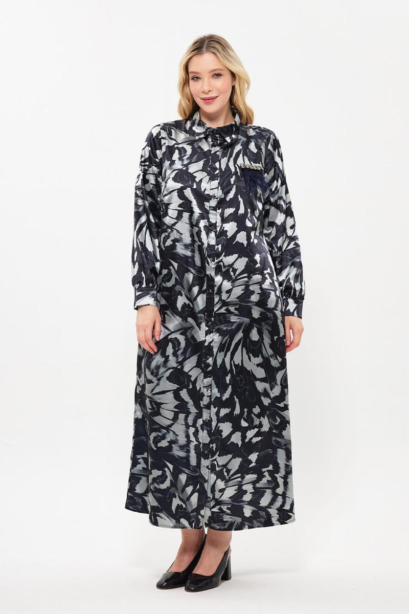 DL Sateen Printed Dress Navy Blue