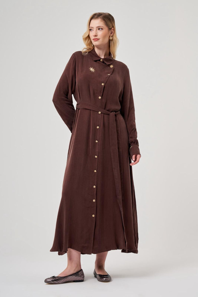 NLW Qupra Silk Button Down Dress Brown