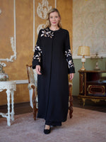 DL Flower Printed Abaya Black