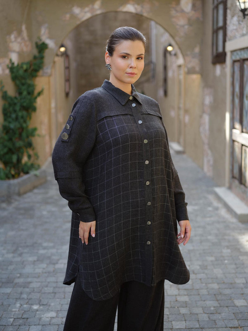 DL Chequered Viscose Shirt Anthracite