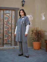 DL Rhinestone Flower Dtld Vest Gray