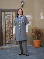 DL Rhinestone Flower Dtld Vest Gray
