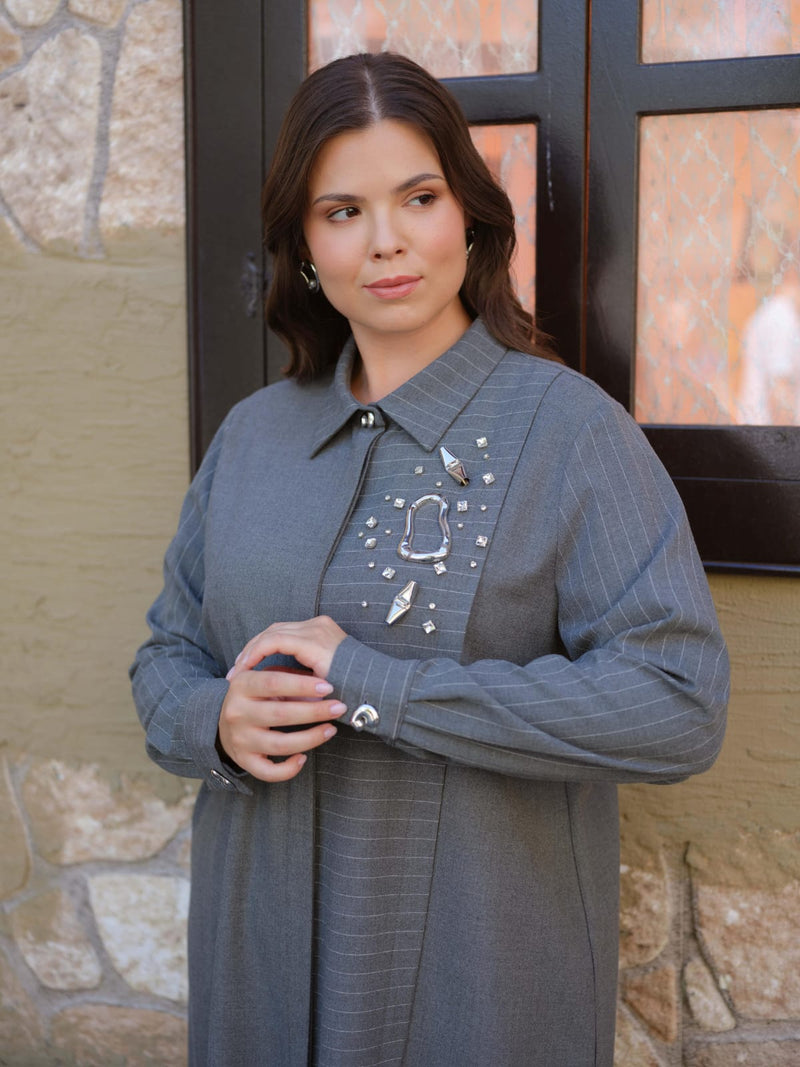 DL Striped Dtld Long Shirt Gray