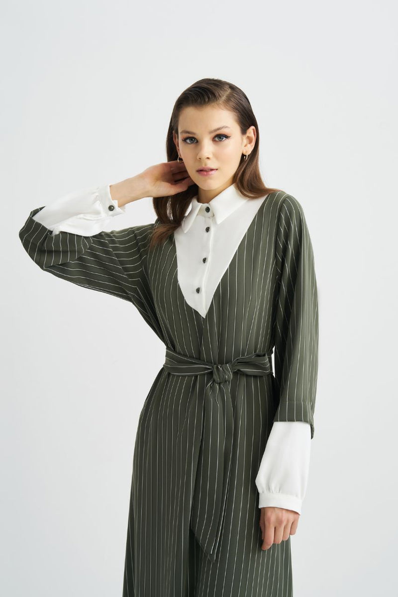 ETC Striped Detailed Dress Khaki
