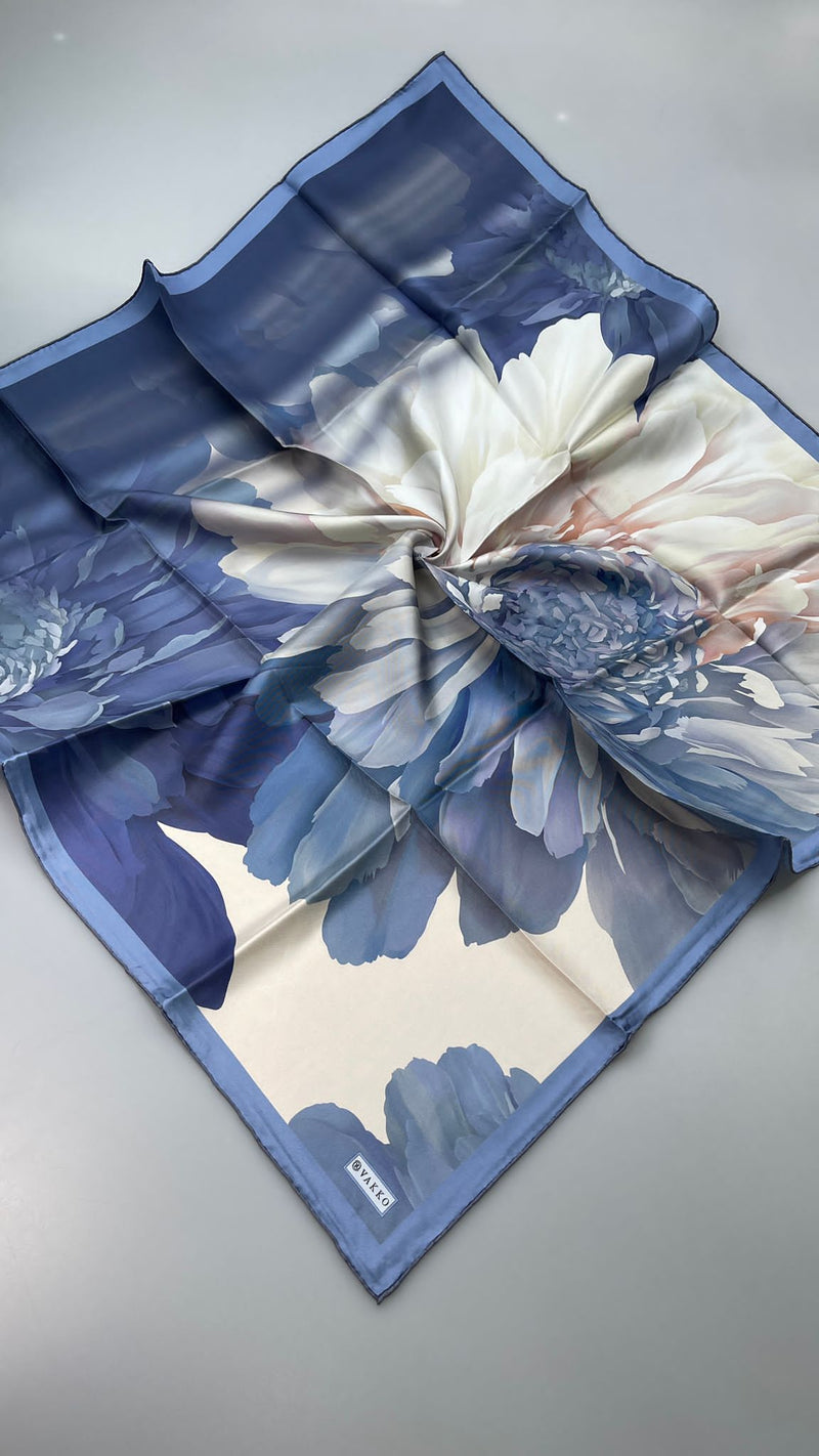 Vakko Floral Printed Silk Twill Scarf