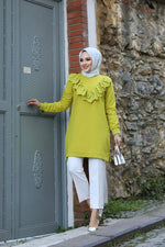 NSH Lace Dtld Tunic Oil Green
