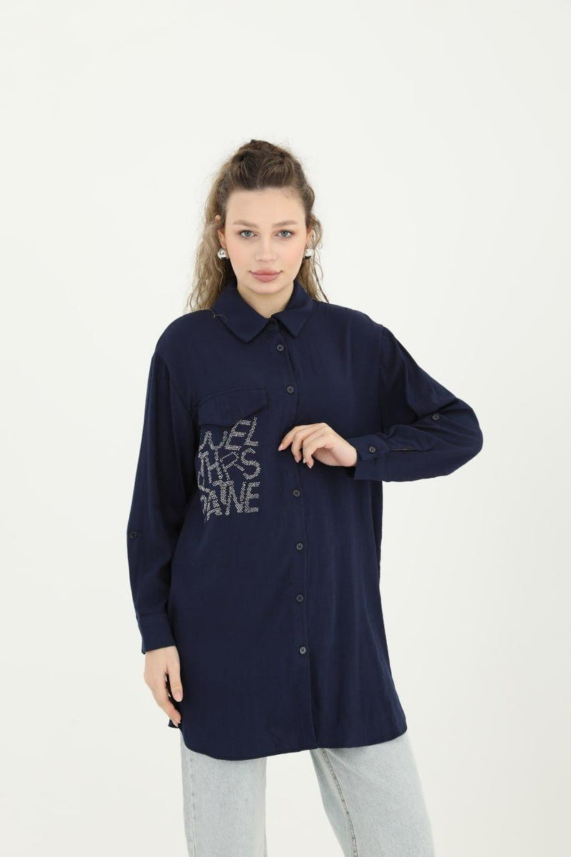 PN Pocket Beaded Tunic Navy Blue