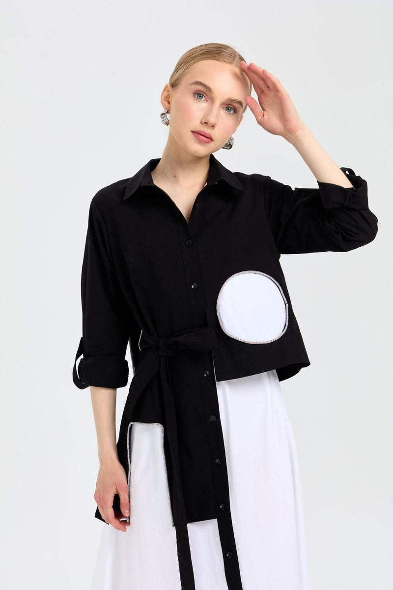 ESK Asymmetrical Cotton Dress Black&White