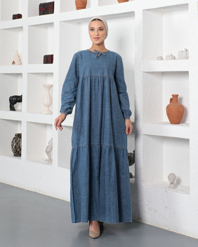 KFTN Mix Color Denim Dress Blue