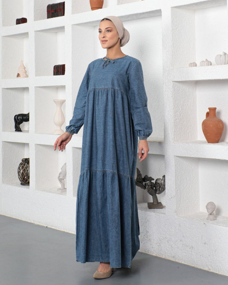 KFTN Mix Color Denim Dress Blue