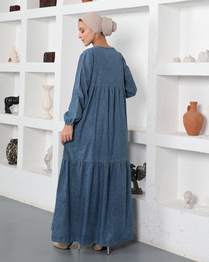 KFTN Mix Color Denim Dress Blue