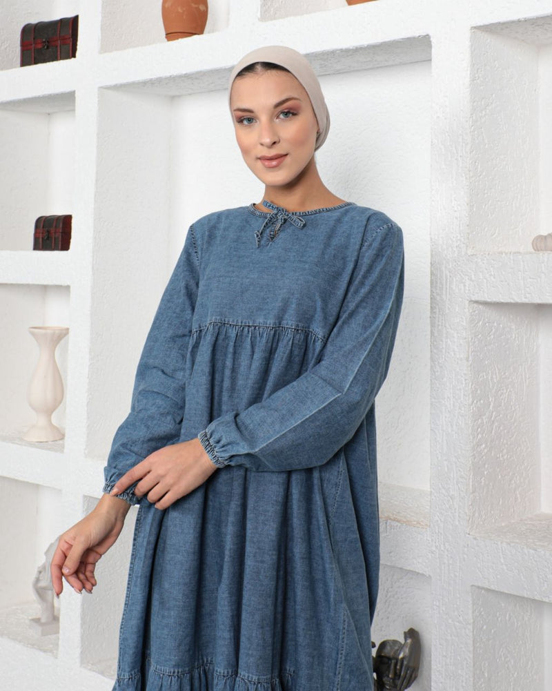 KFTN Mix Color Denim Dress Blue