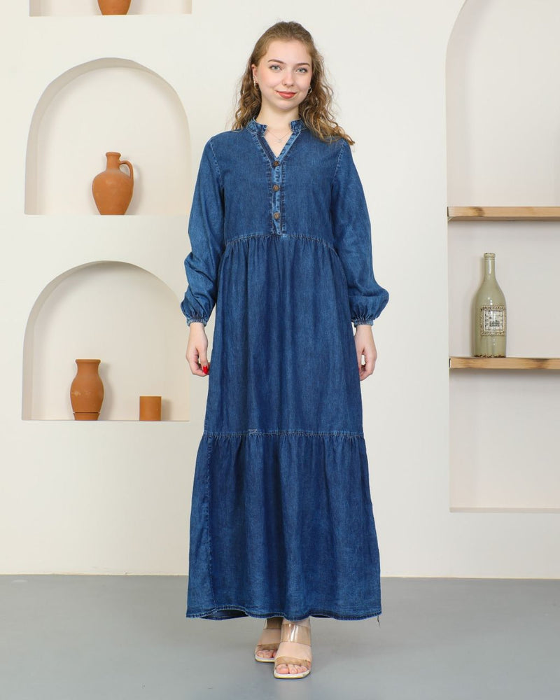 KFTN Button Dtld Denim Dress Blue