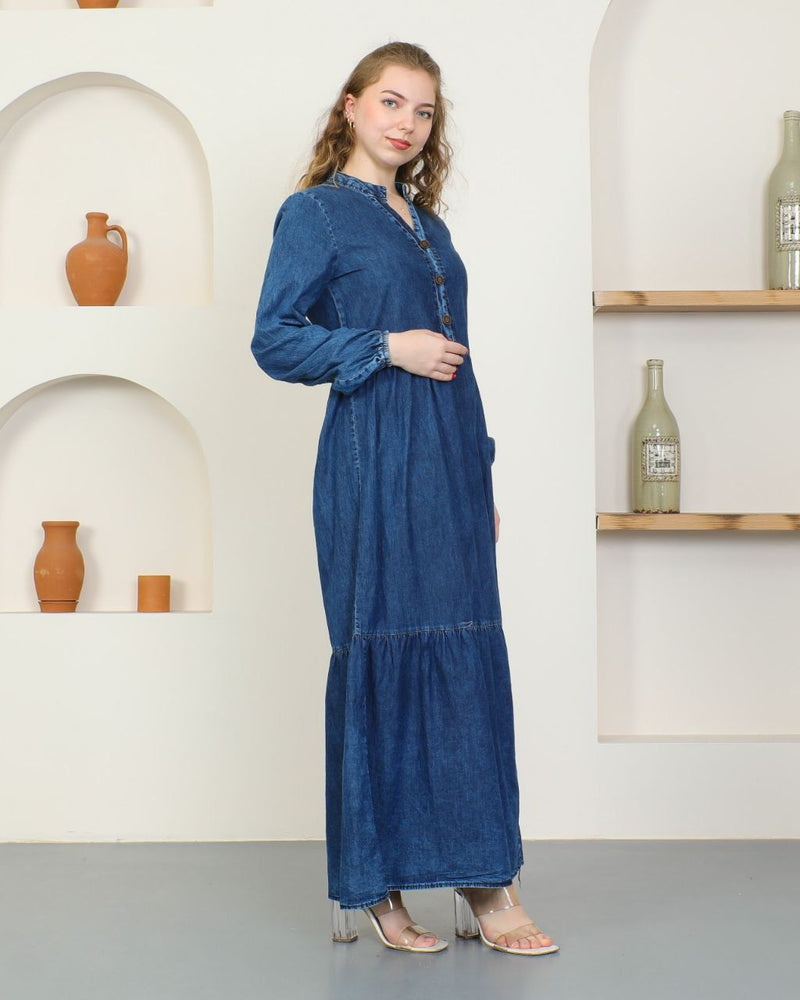 KFTN Button Dtld Denim Dress Blue