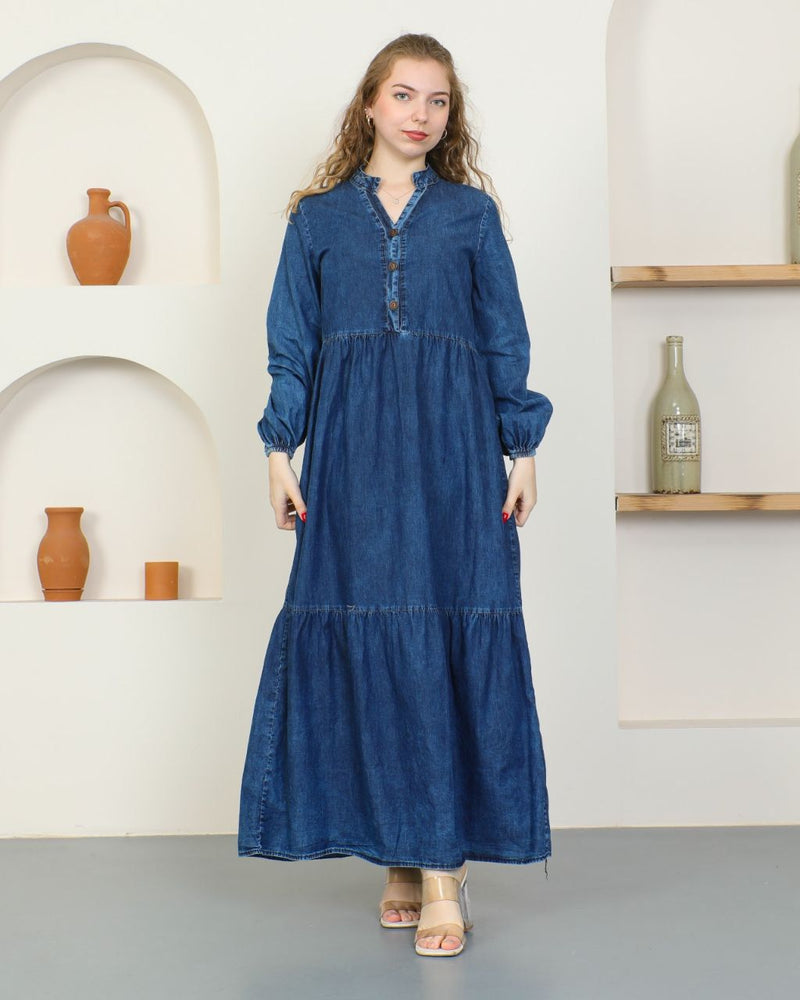 KFTN Button Dtld Denim Dress Blue