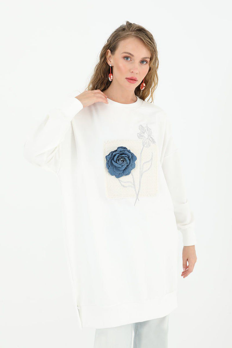 PN Flower Dtld Cotton Tunic Ecru