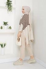 EFS Striped Knitted Pancho Beige