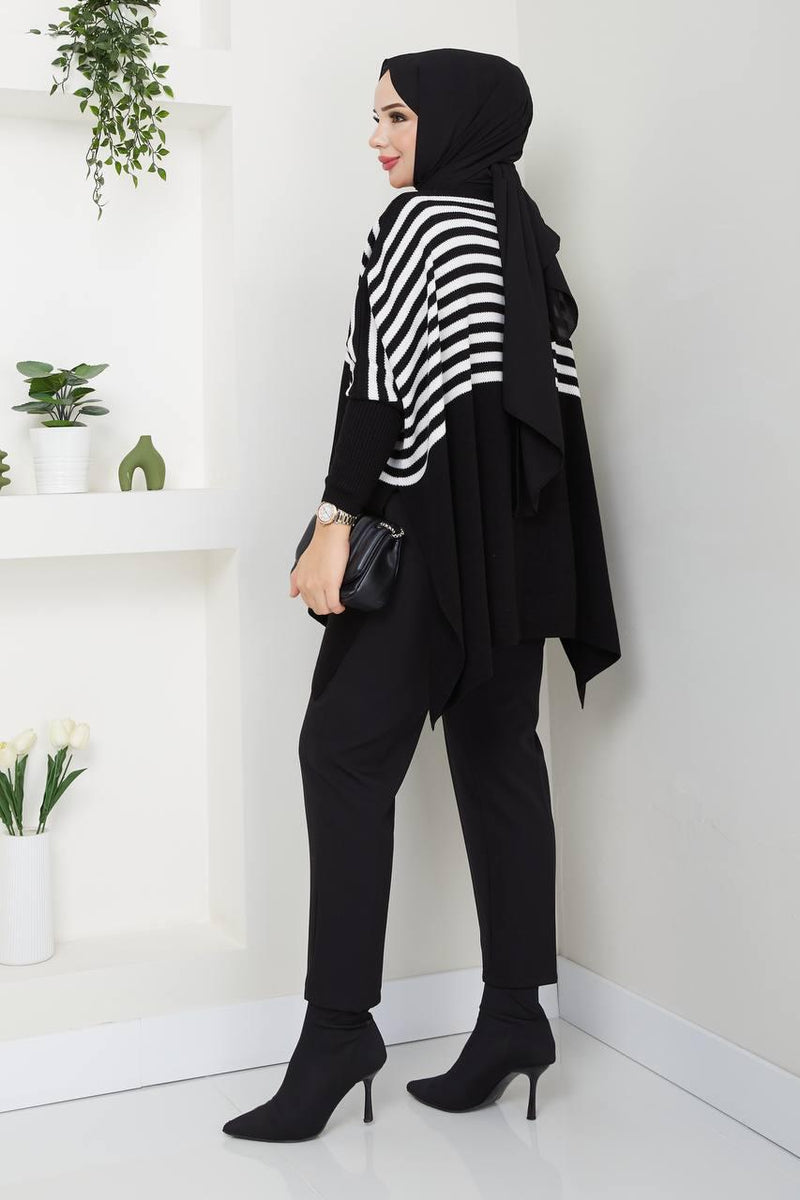 EFS Striped Knitted Pancho Black