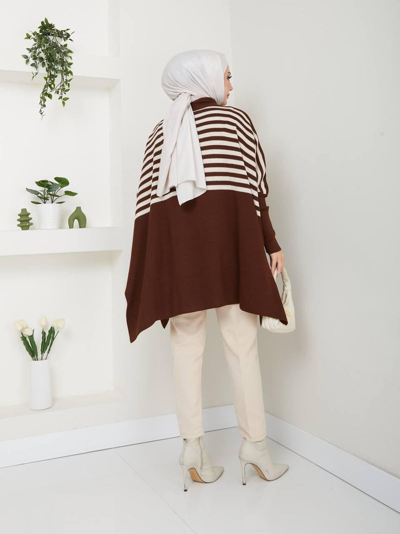 EFS Striped Knitted Pancho Dark Brown