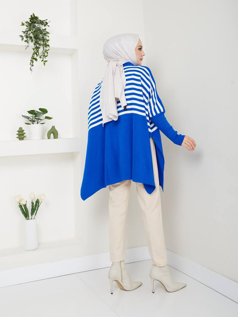 EFS Striped Knitted Pancho Sax Blue