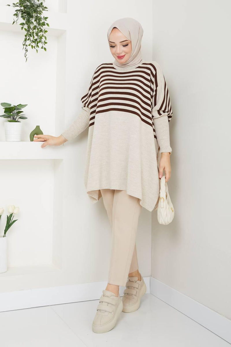 EFS Striped Knitted Pancho Beige